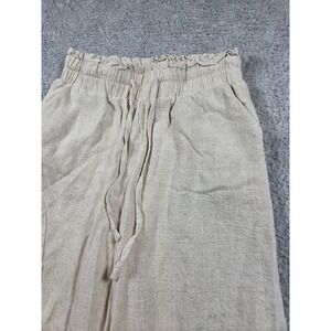 Lightweight Linen Blend Drawstring Waist Wide Leg Pants Casual Comfort Beige